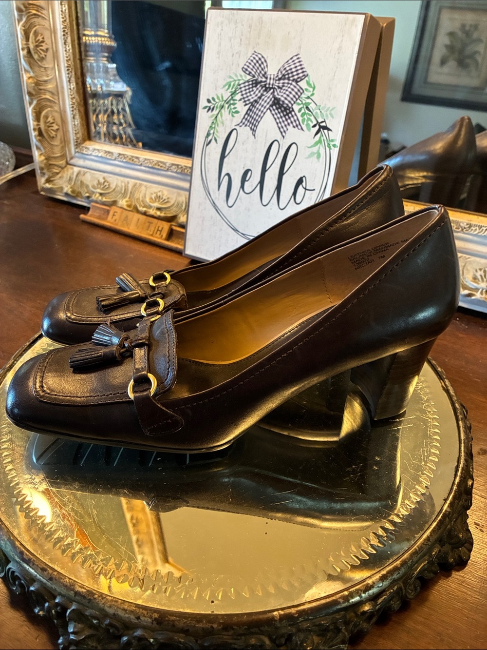 Genuine Leather Etienne Aigner Dark Brown Leather Tassel Block Heels 7 M